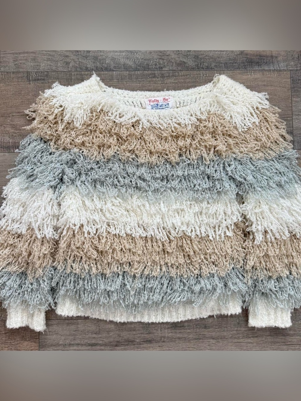 Vintage Tally-Ho Shag Loop Knit Statement Sweater - Neutral Boho
